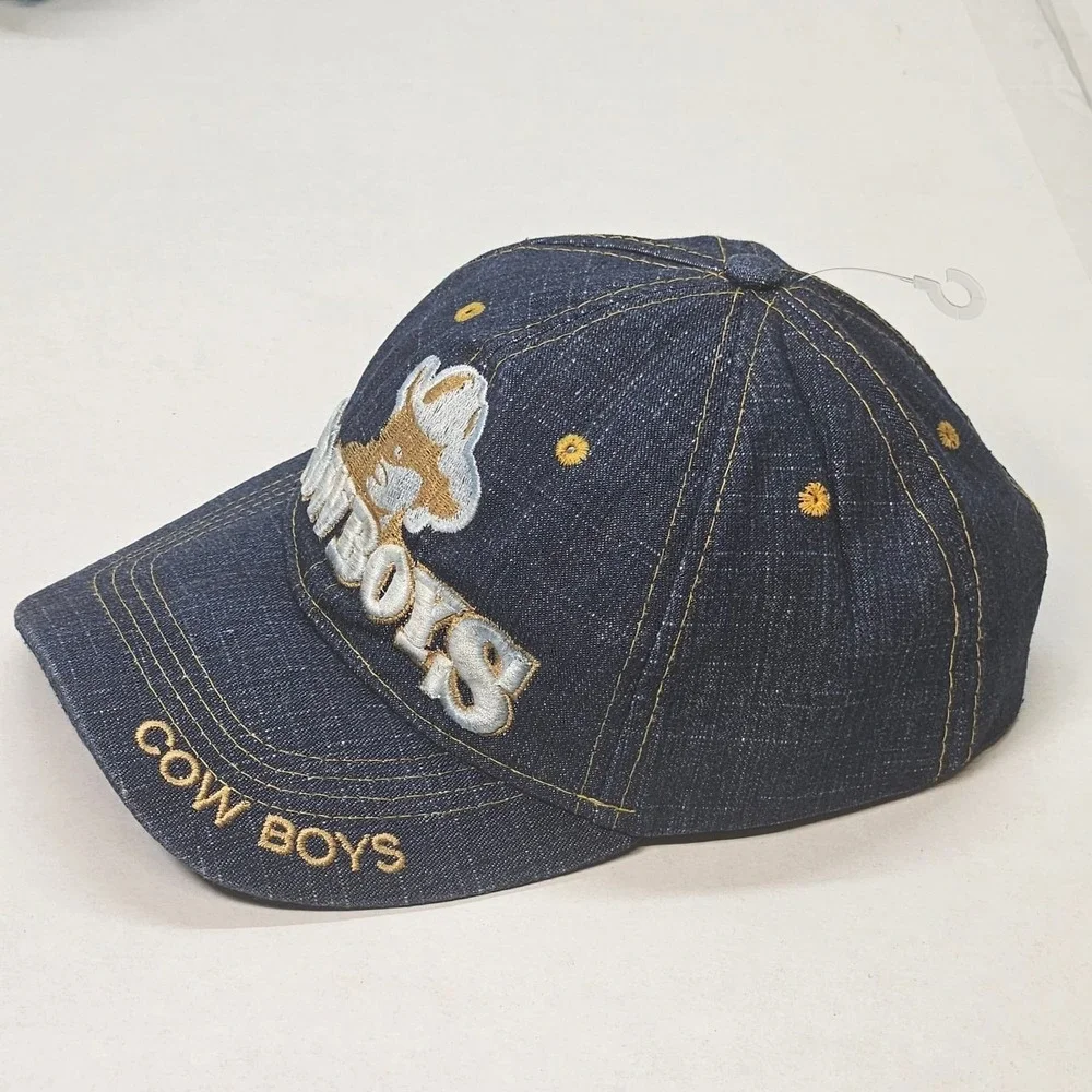 Denim Cowboys Baseball Cap Embroidered Logo Adjustable Strap Distressed One Size